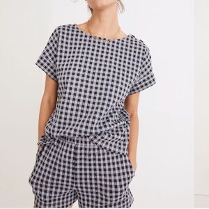 Madewell Women's Gingham Knit Seersucker Button-Shoulder Top XS